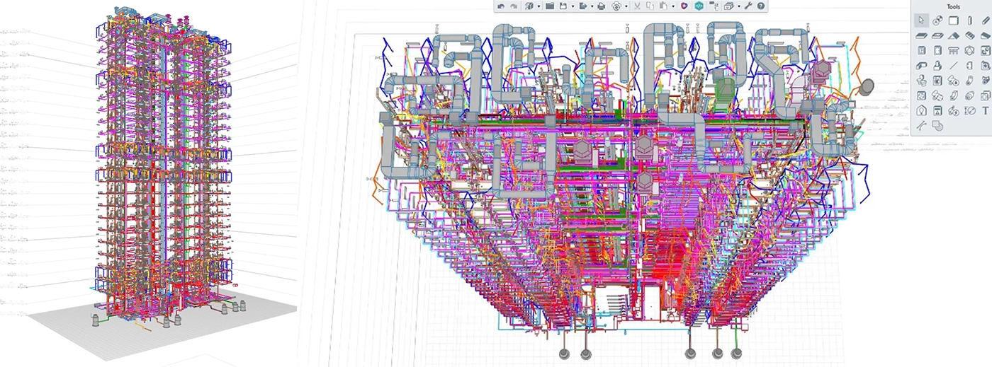 Utilities in the BIM model of the 4th building section. Courtesy: Setl Group