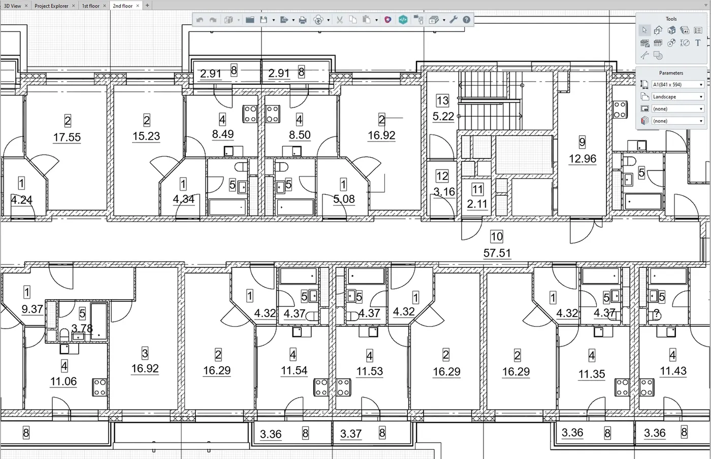 An example of a typical floor plan fragment. Renga allows creating drawings according to various standards. Courtesy: Setl Group