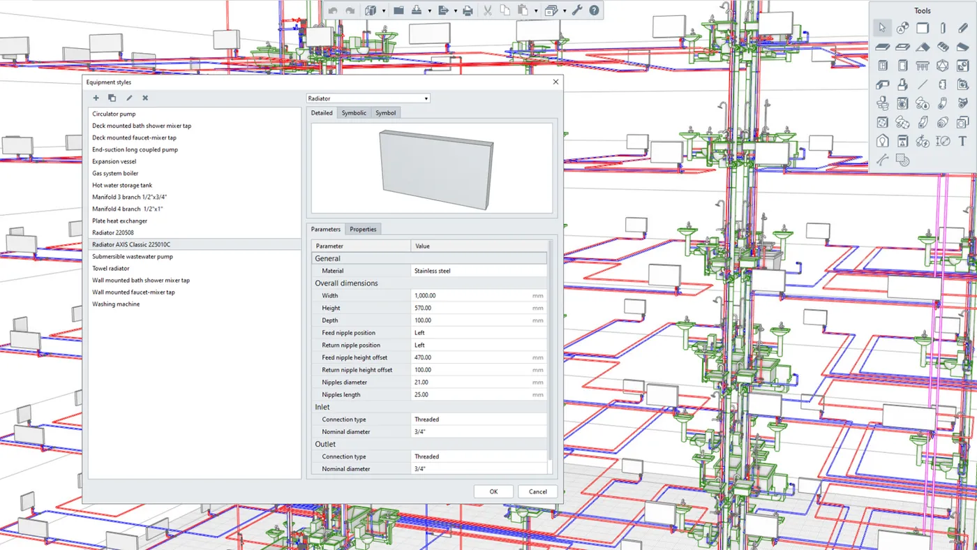 Parametric models of equipment